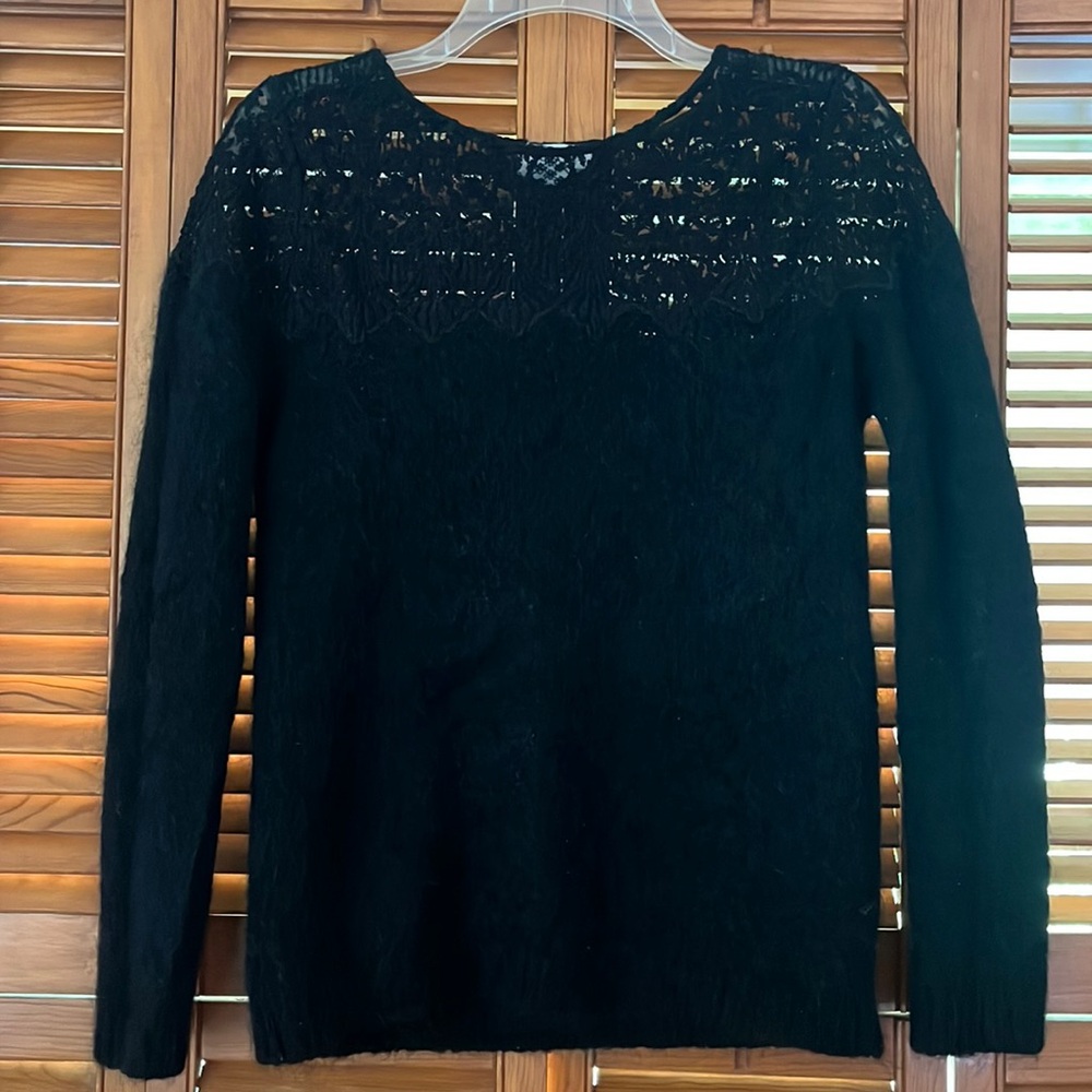 Sezane Grace Lace Mohair Black Sweater Size S NWOT